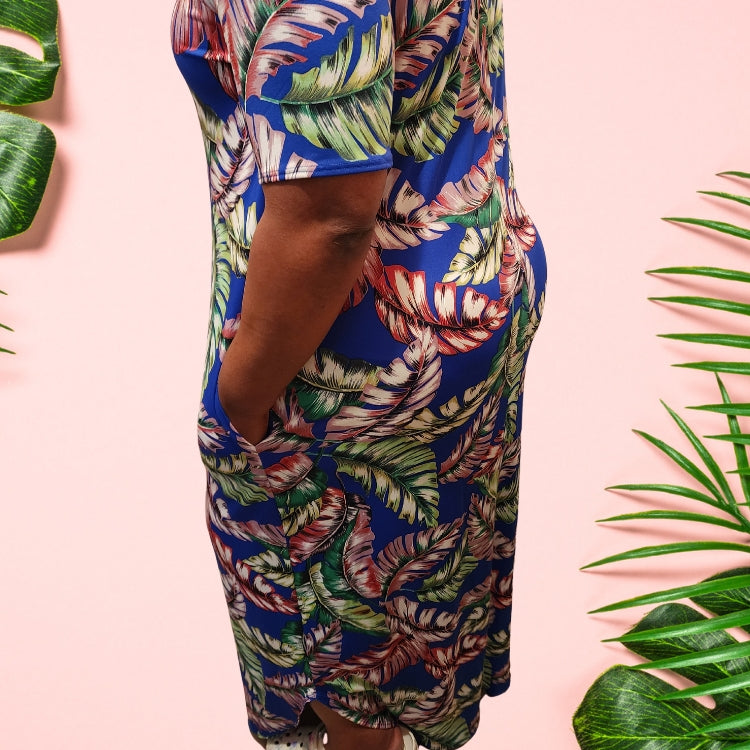 Blue Tropical Leaf Dress